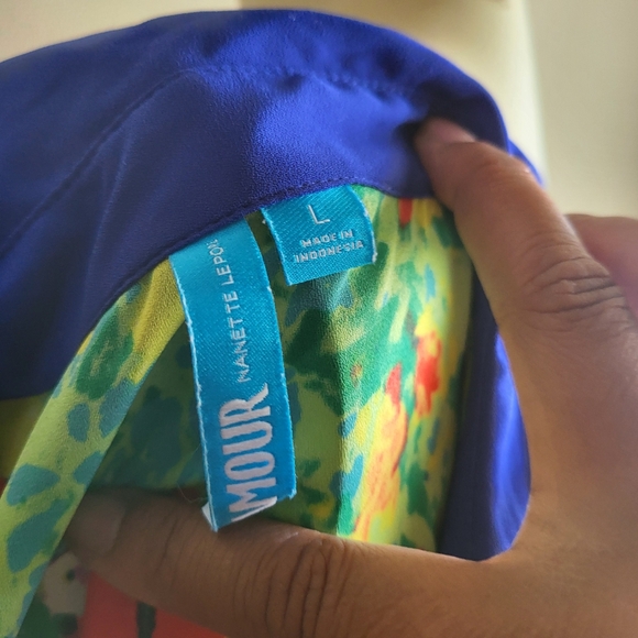 Size L Lamore Nannette Lepore V-neck Gree Multicolor flare Dress - Picture 8 of 8